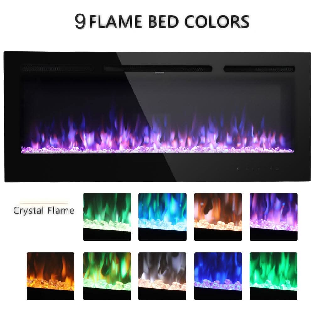 70/80/100 Inch Inset Electric Fireplace Built-In Heater with 9 Flame Colour