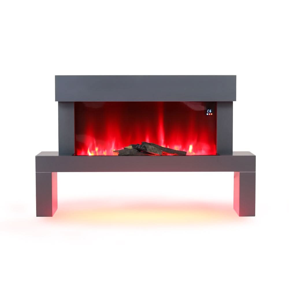 Dark Grey Freestanding Electric Fireplace with Stand