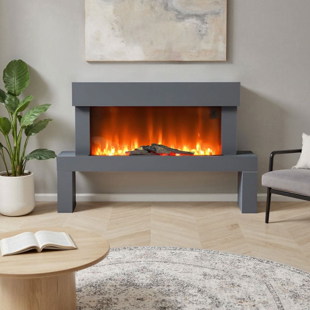 Dark Grey Freestanding Electric Fireplace with Stand