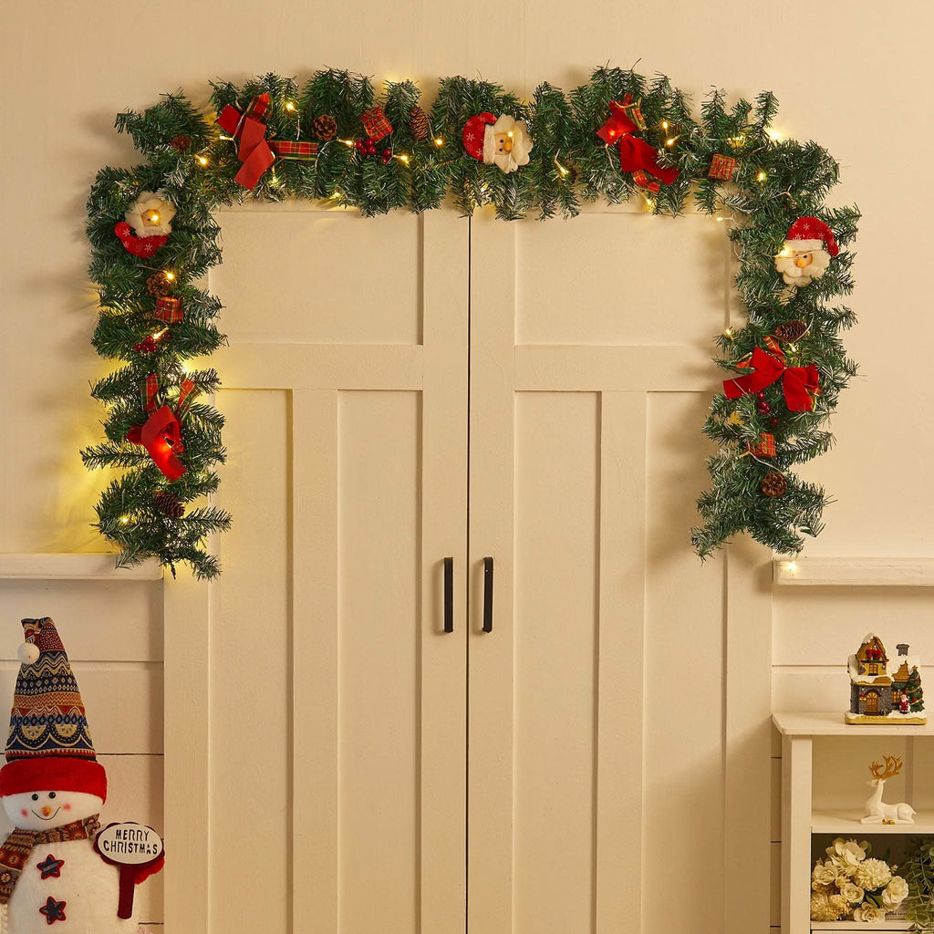 Cute Pre-lit Artificial Christmas Garland with Santa for Door and Mantel