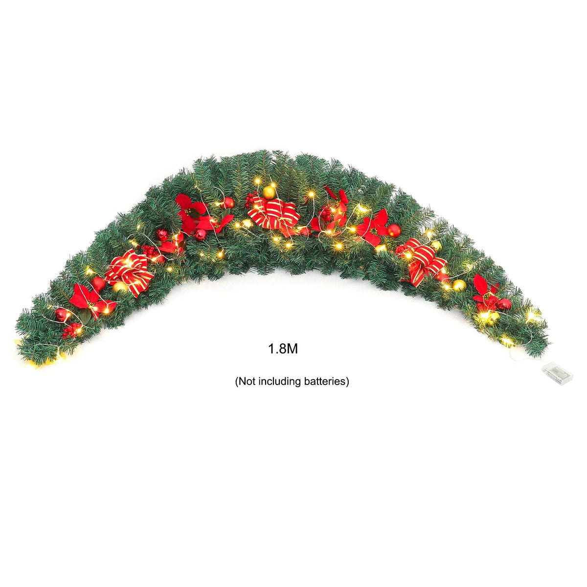 Christmas Rattan Garland 1.8m with 250 Rattan Branches, Bows, Christmas Balls, and Greenery