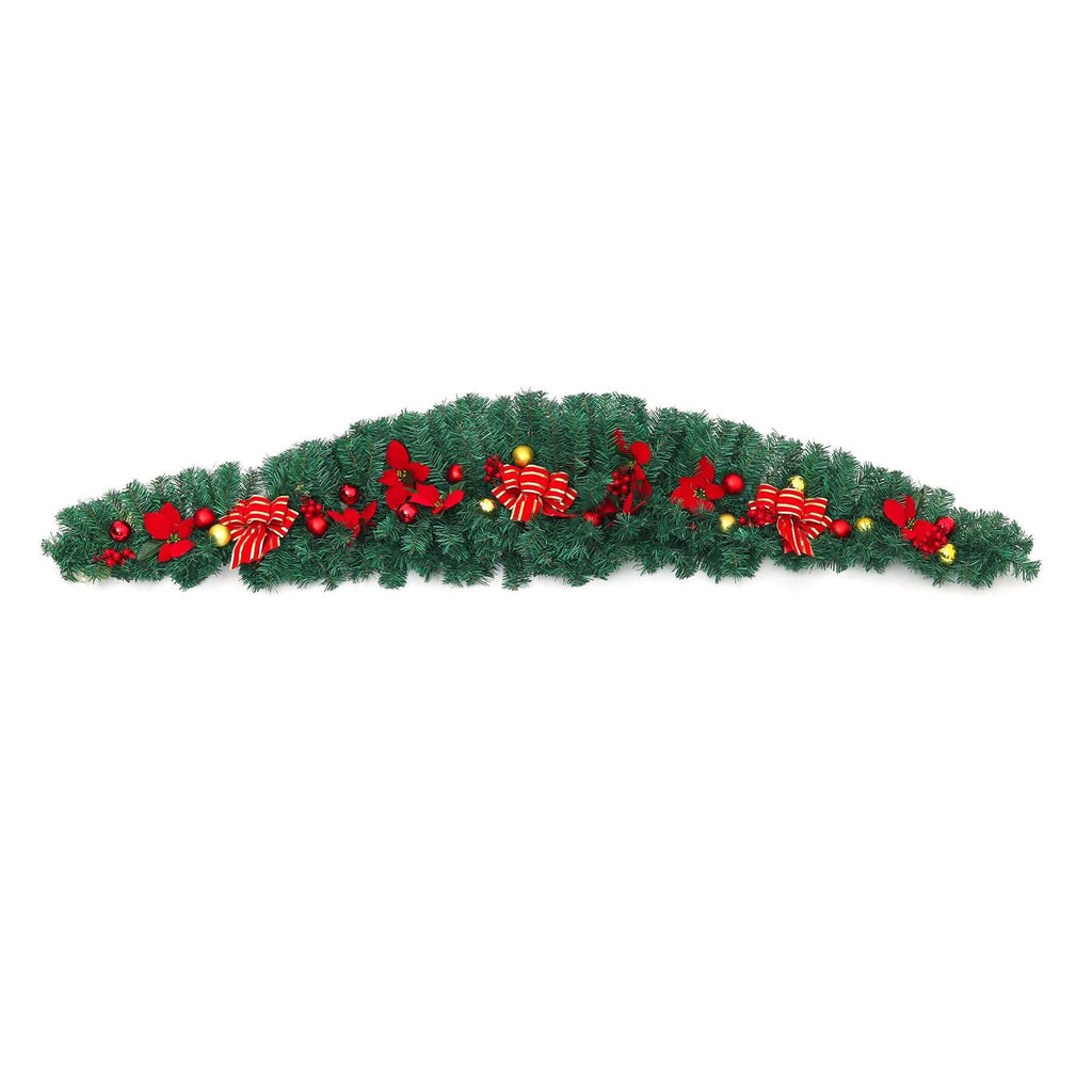 Christmas Rattan Garland 1.8m with 250 Rattan Branches, Bows, Christmas Balls, and Greenery