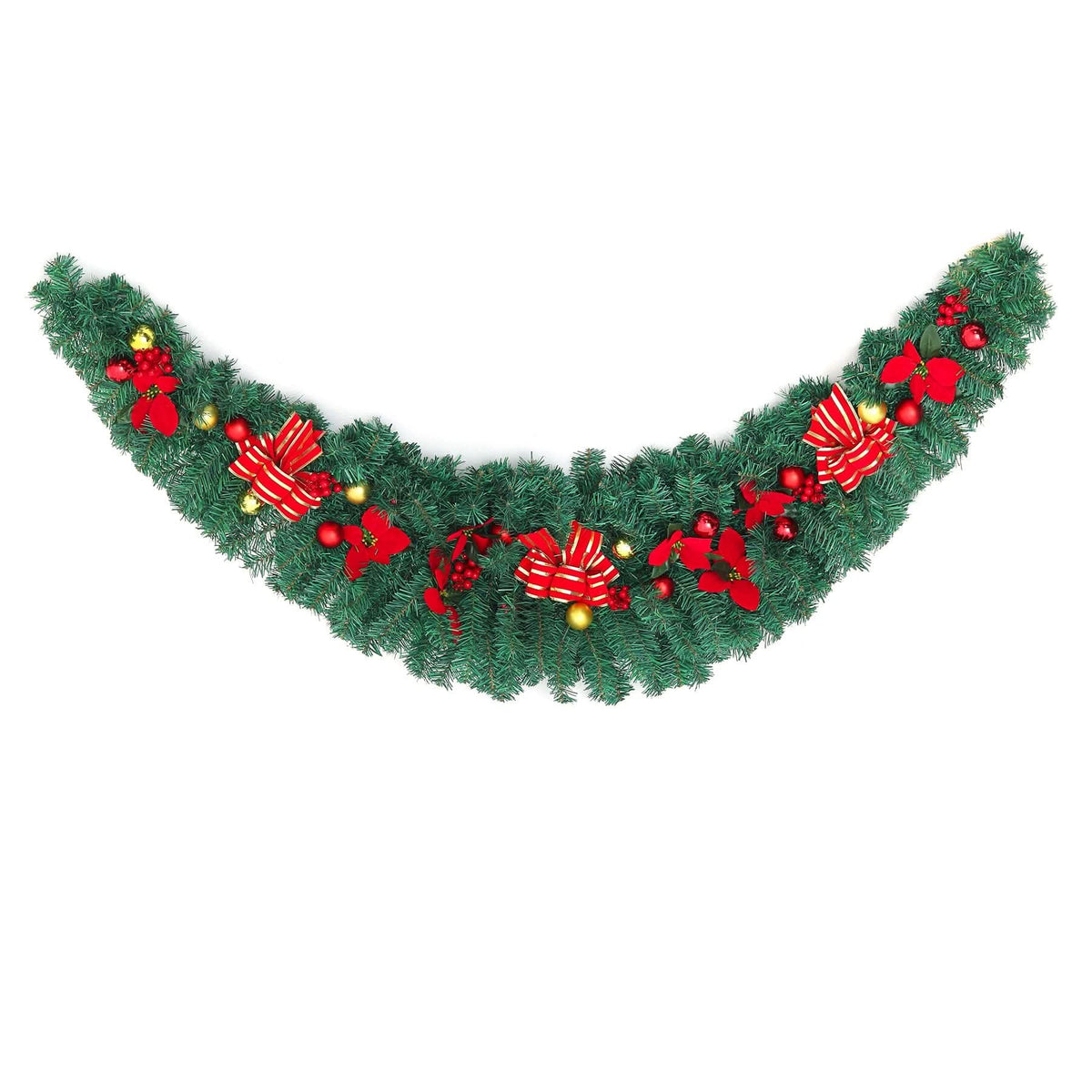 Christmas Rattan Garland 1.8m with 250 Rattan Branches, Bows, Christmas Balls, and Greenery