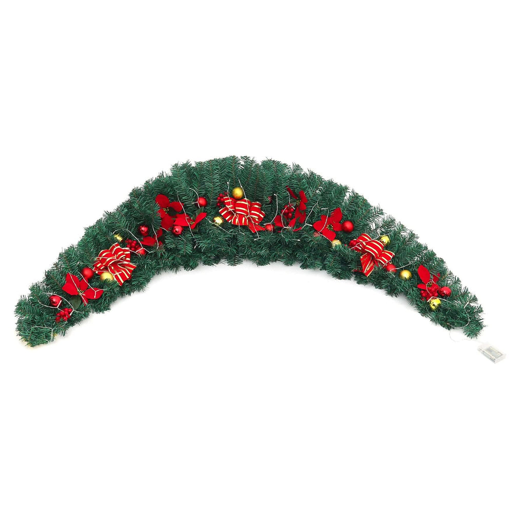 Christmas Rattan Garland 1.8m with 250 Rattan Branches, Bows, Christmas Balls, and Greenery