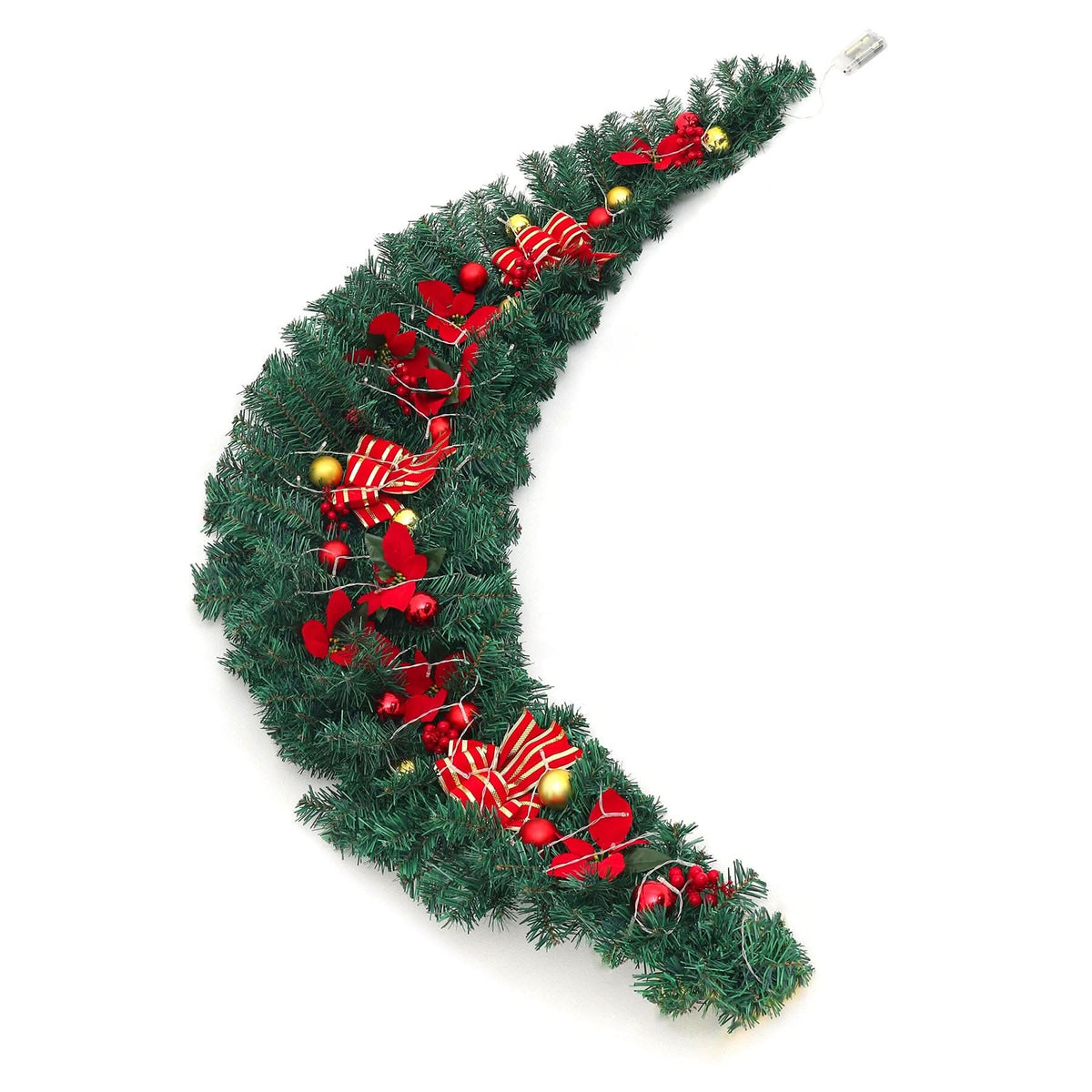 Christmas Rattan Garland 1.8m with 250 Rattan Branches, Bows, Christmas Balls, and Greenery