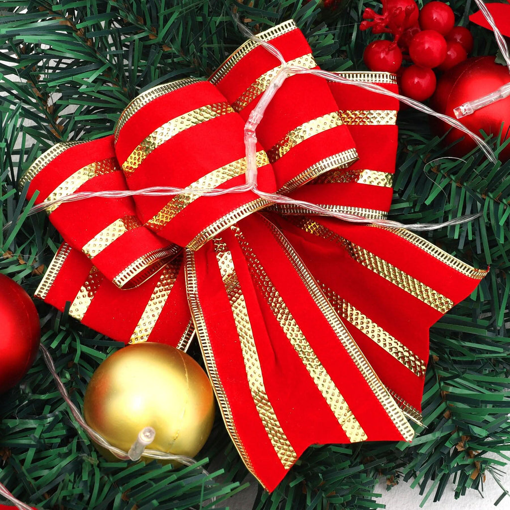 Christmas Rattan Garland 1.8m with 250 Rattan Branches, Bows, Christmas Balls, and Greenery