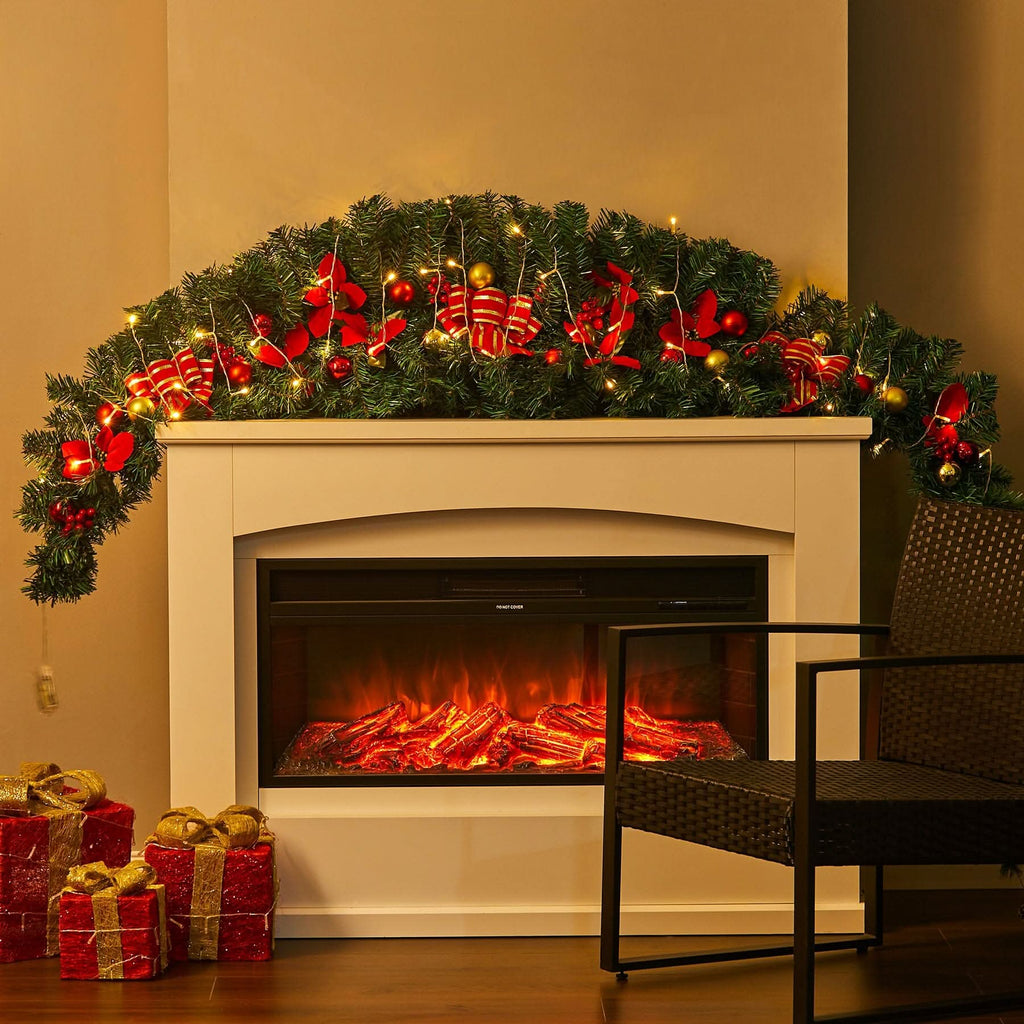 Christmas Rattan Garland 1.8m with 250 Rattan Branches, Bows, Christmas Balls, and Greenery