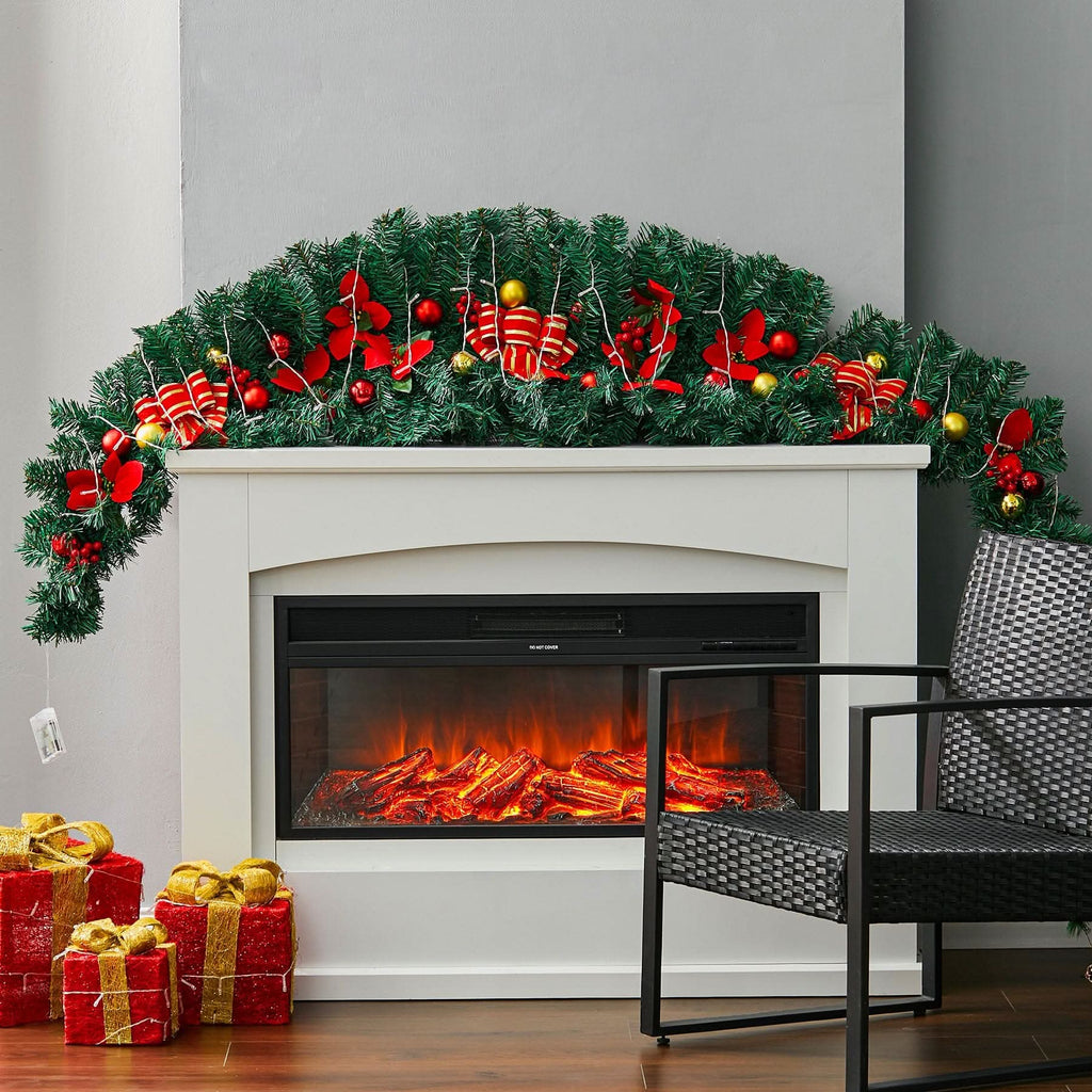 Christmas Rattan Garland 1.8m with 250 Rattan Branches, Bows, Christmas Balls, and Greenery