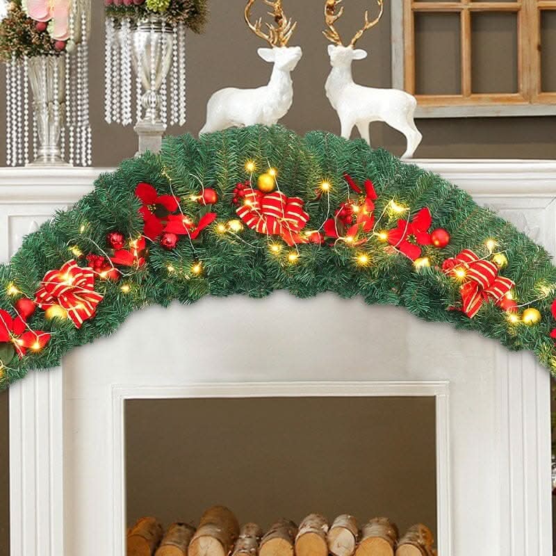 ‍Christmas Rattan Garland 1.8m with 250 Rattan Branches, Bows, Christmas Balls, and Greenery (100% off)