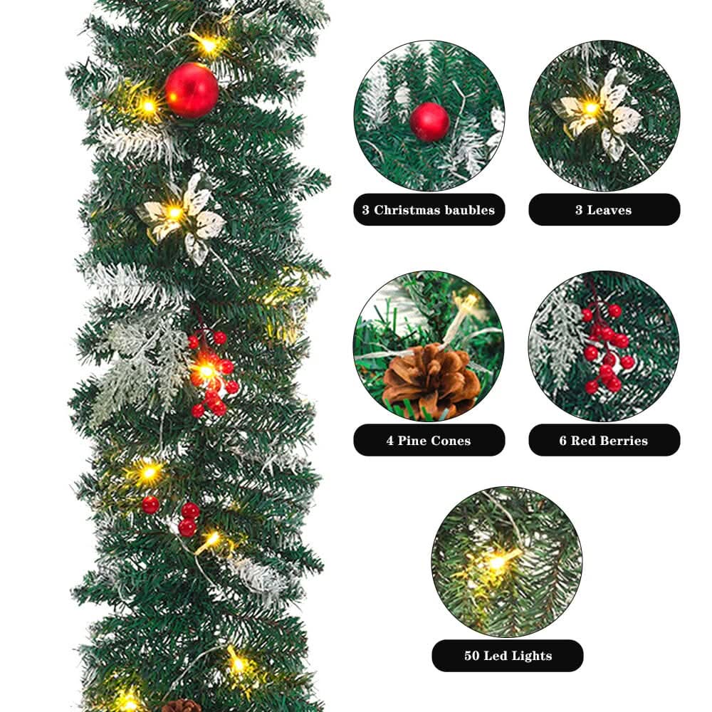 Artificial Pre-lit Frozen Christmas Holiday Decoration Garland