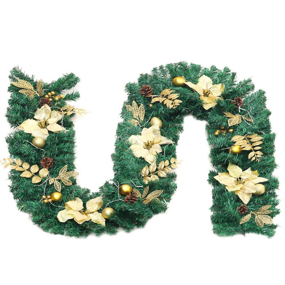 Pre-Lit Golden Christmas Wreath with Warm White Lights