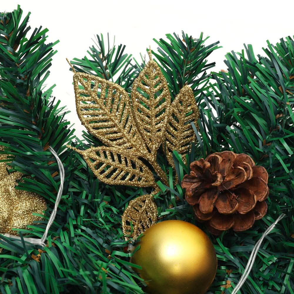 Pre-Lit Golden Christmas Wreath with Warm White Lights