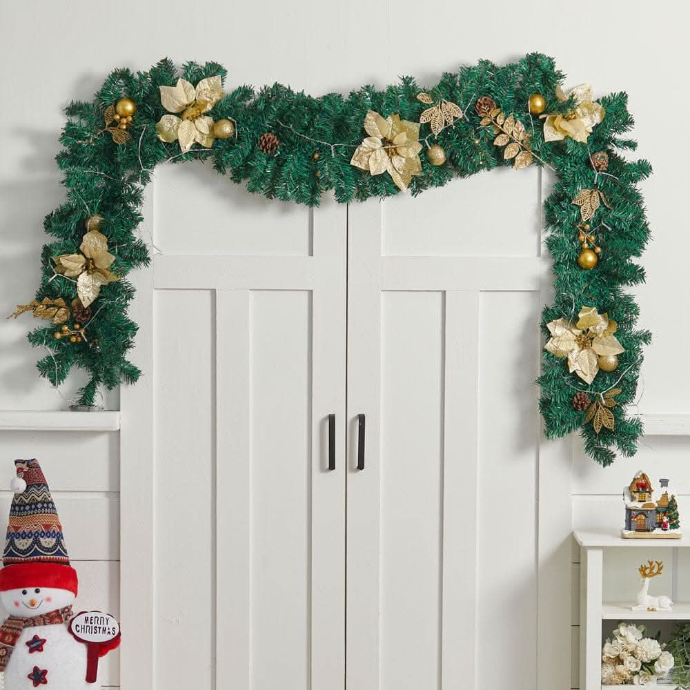 Pre-Lit Golden Christmas Wreath with Warm White Lights