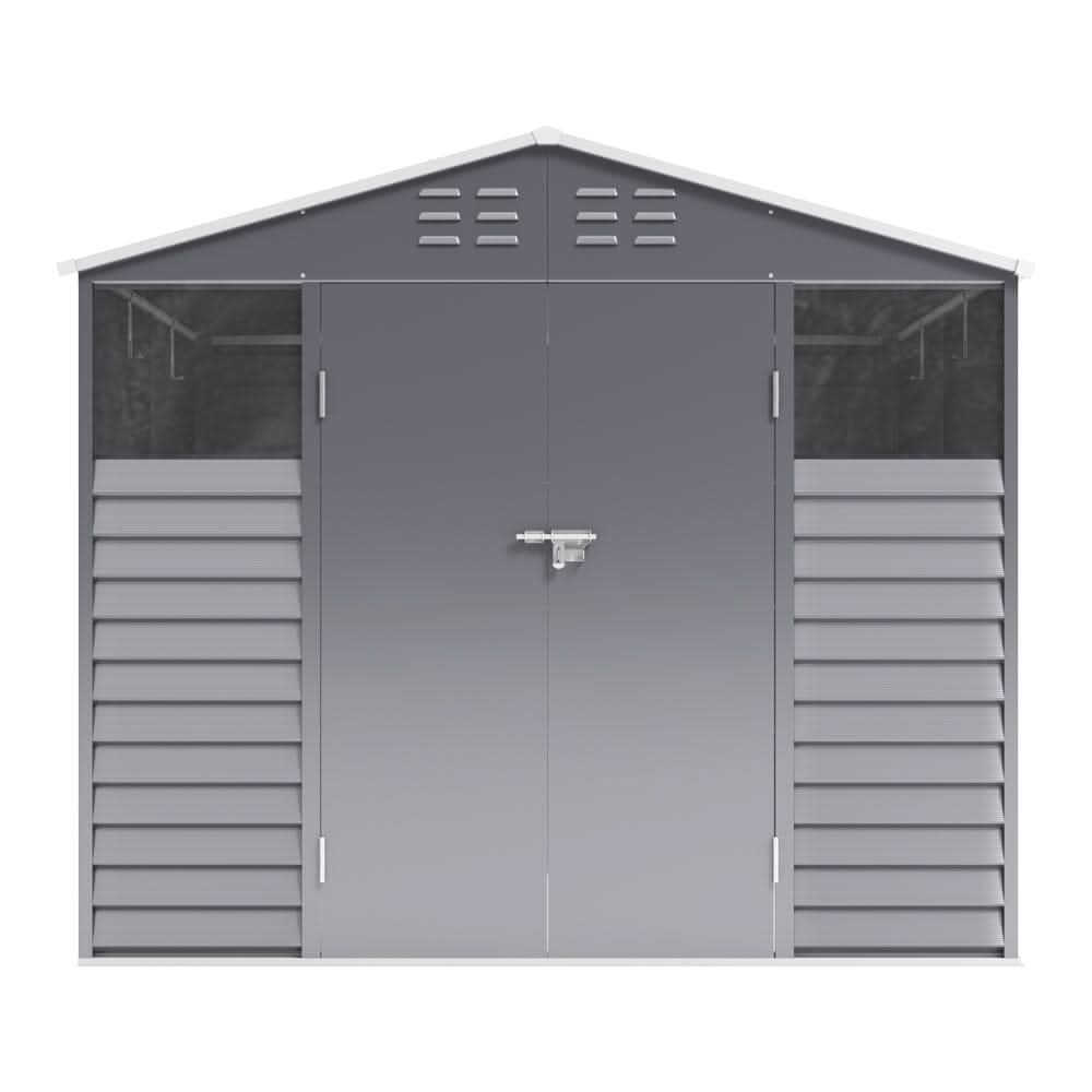 8×8.5 ft Charcoal Steel Tool Shed with Front Windows and Ventilation