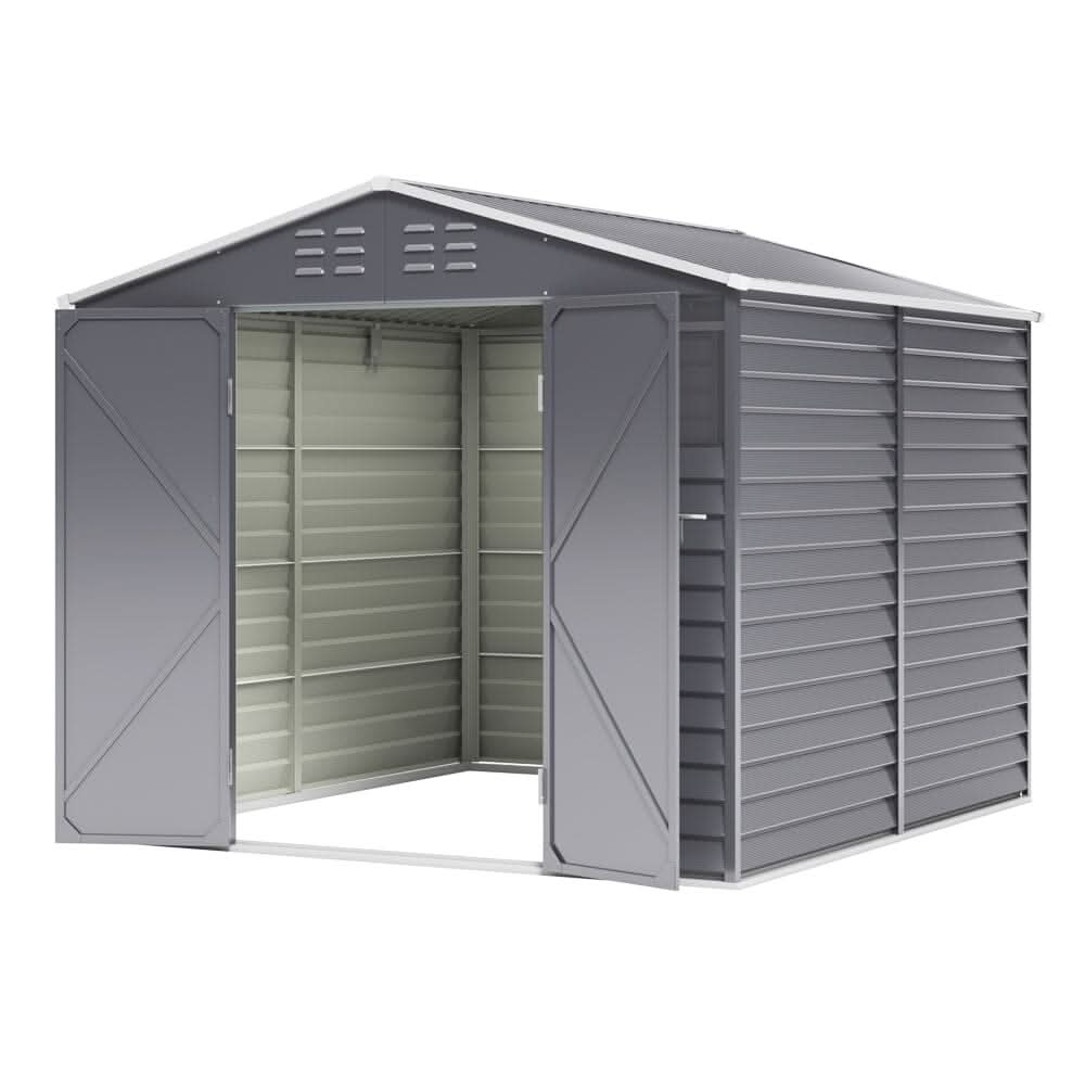 8×8.5 ft Charcoal Steel Tool Shed with Front Windows and Ventilation