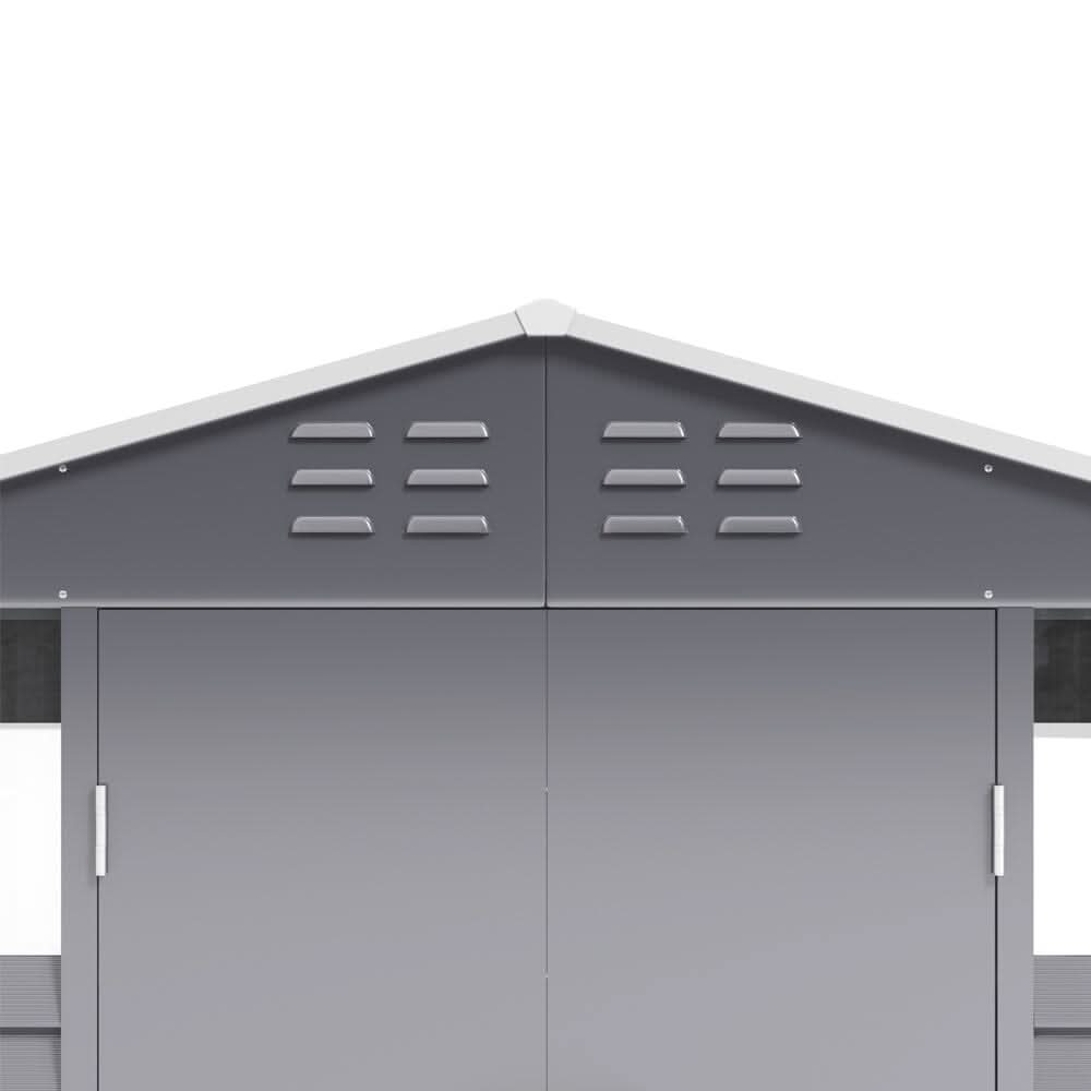 8×8.5 ft Charcoal Steel Tool Shed with Front Windows and Ventilation