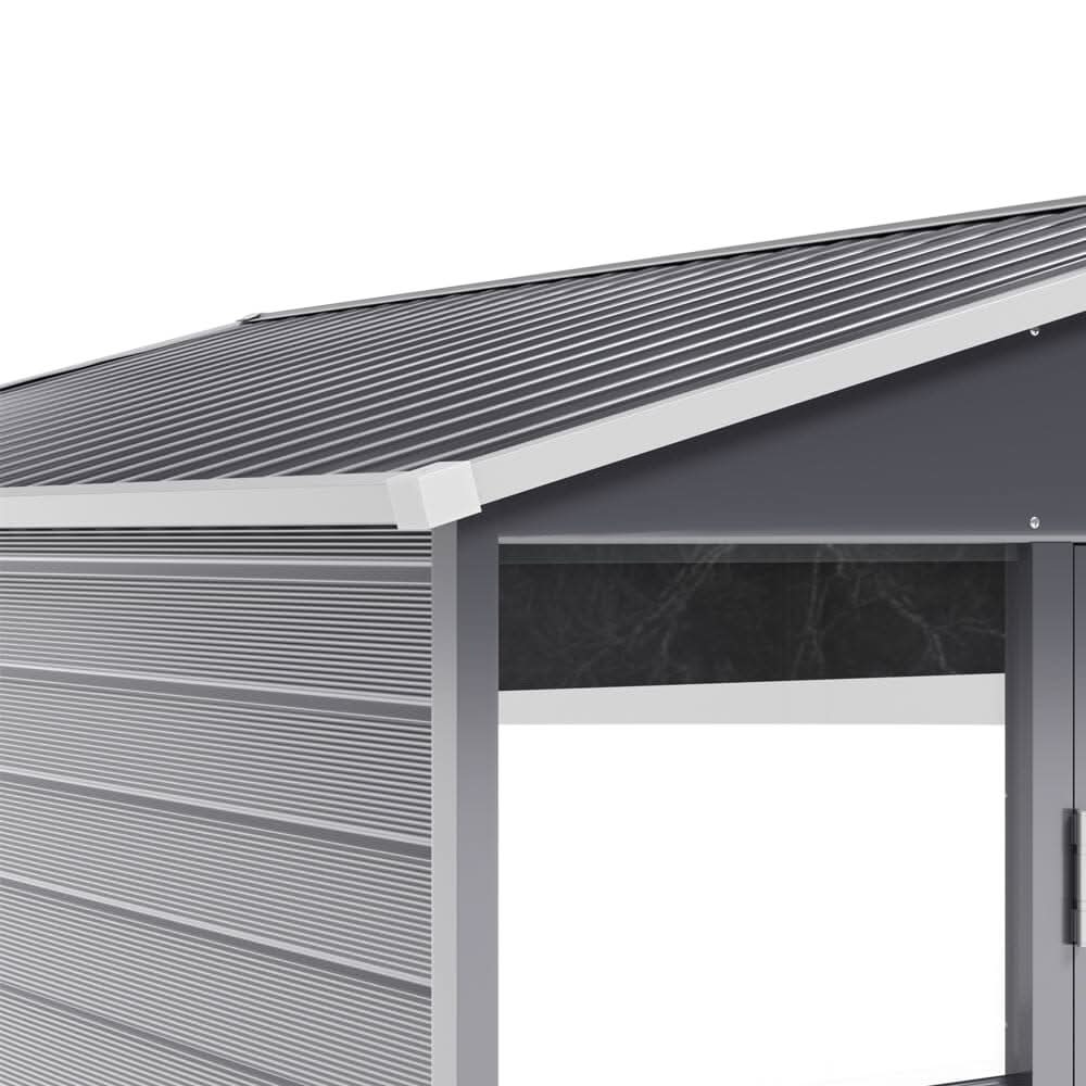 8×8.5 ft Charcoal Steel Tool Shed with Front Windows and Ventilation