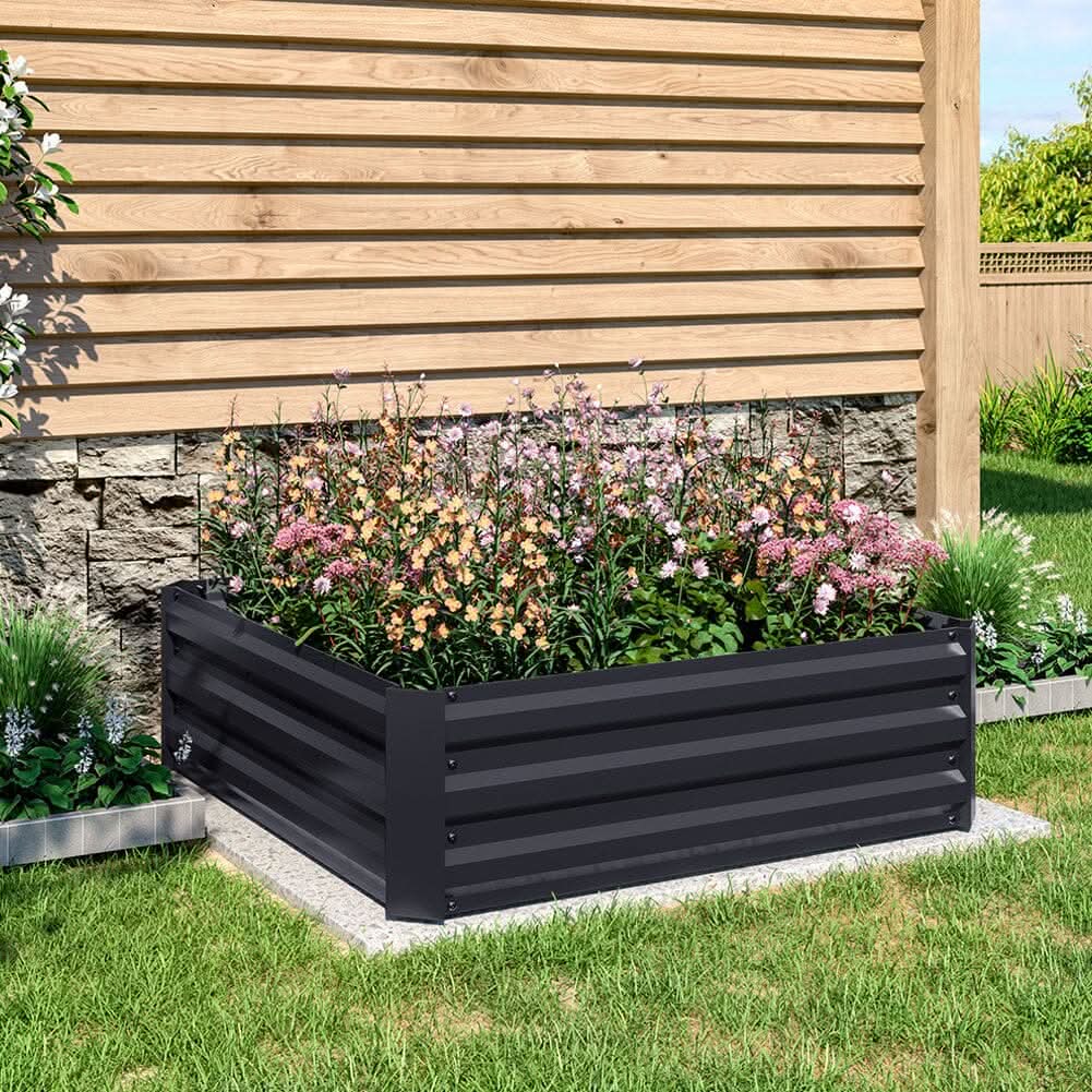 Galvanized Steel Square Raised Garden Bed Planter Box in Black