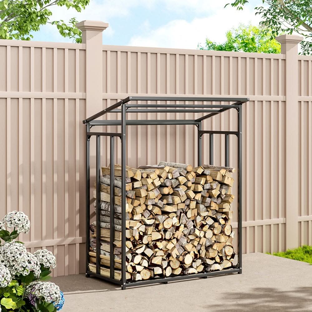 185cm W Garden Metal Tube Firewood Rack with Roof