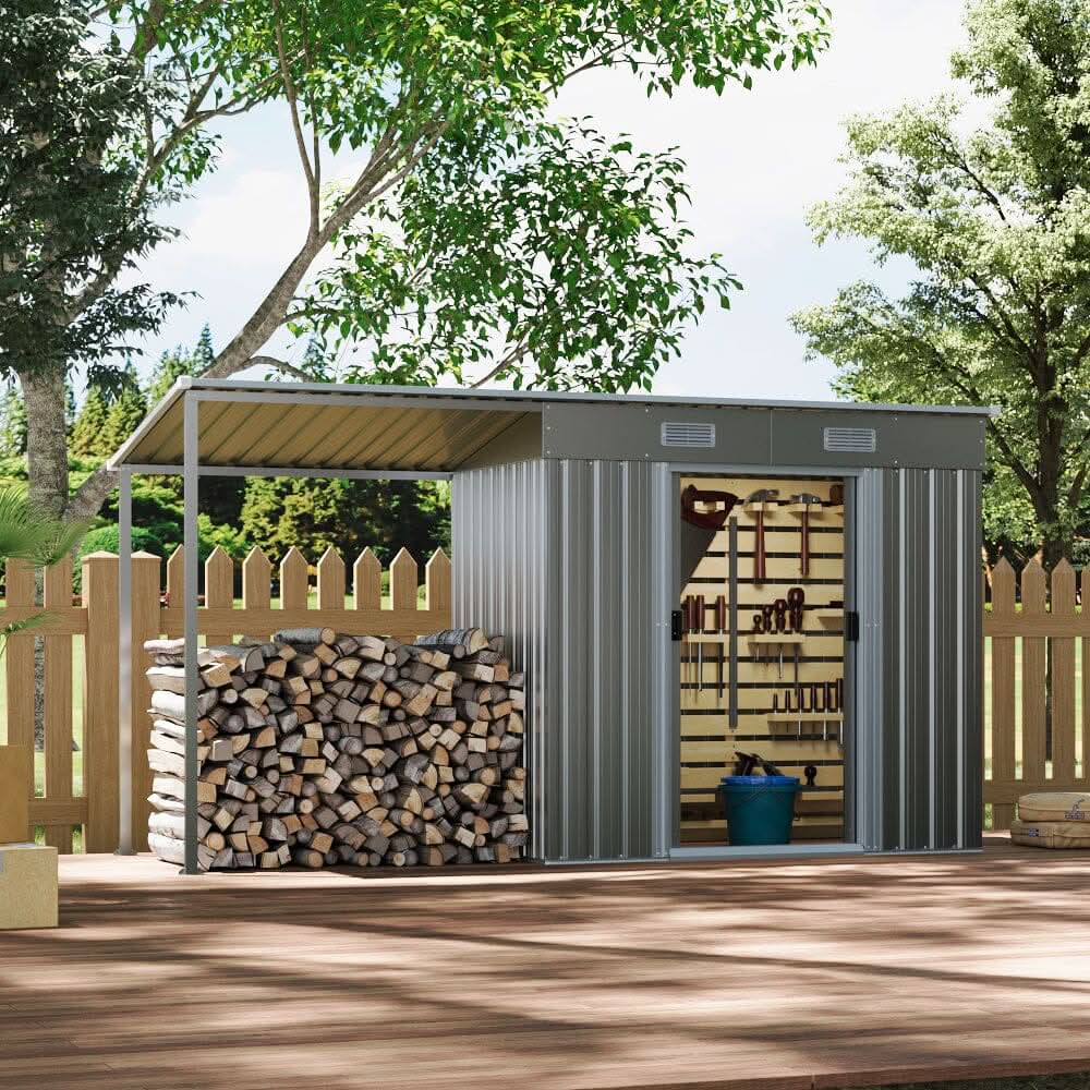 5.5x3.5 ft/ 5.5x5.5 ft/ 5.5x7.5 ft/ 5.5x9 ft Metal Pent Roof Outdoor  Storage Shed with Lean-to