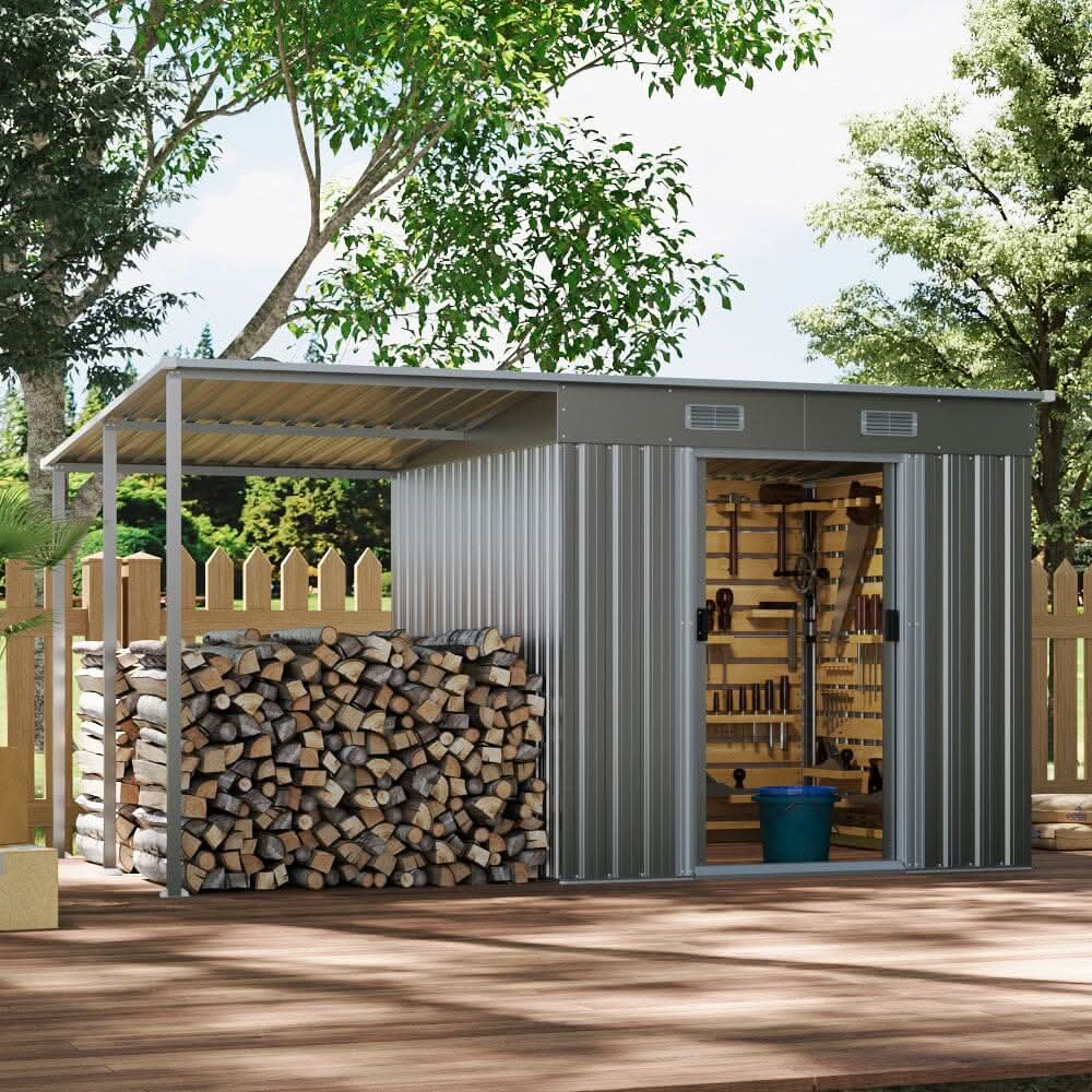 5.5x3.5 ft/ 5.5x5.5 ft/ 5.5x7.5 ft/ 5.5x9 ft Metal Pent Roof Outdoor  Storage Shed with Lean-to