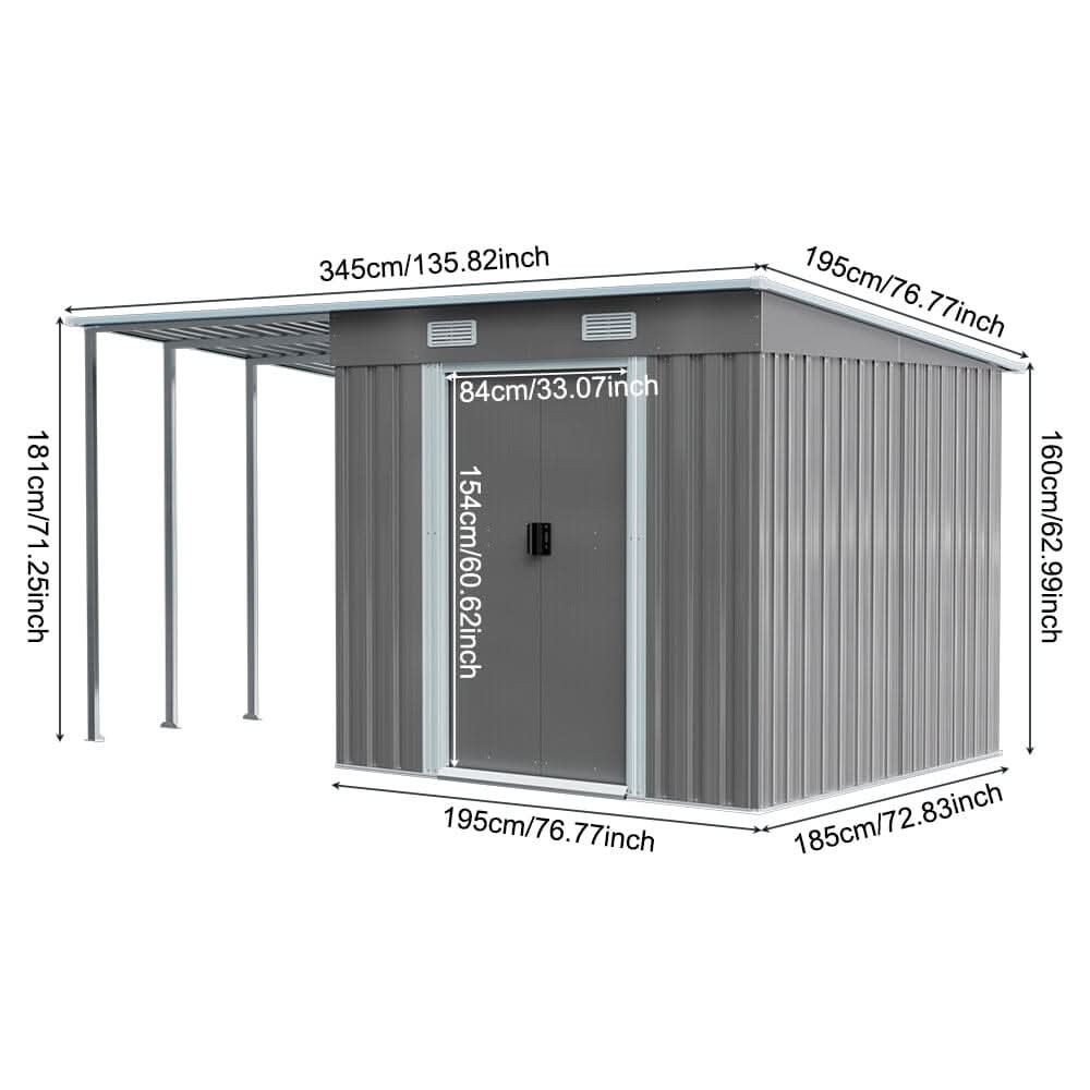 5.5x3.5 ft/ 5.5x5.5 ft/ 5.5x7.5 ft/ 5.5x9 ft Metal Pent Roof Outdoor  Storage Shed with Lean-to