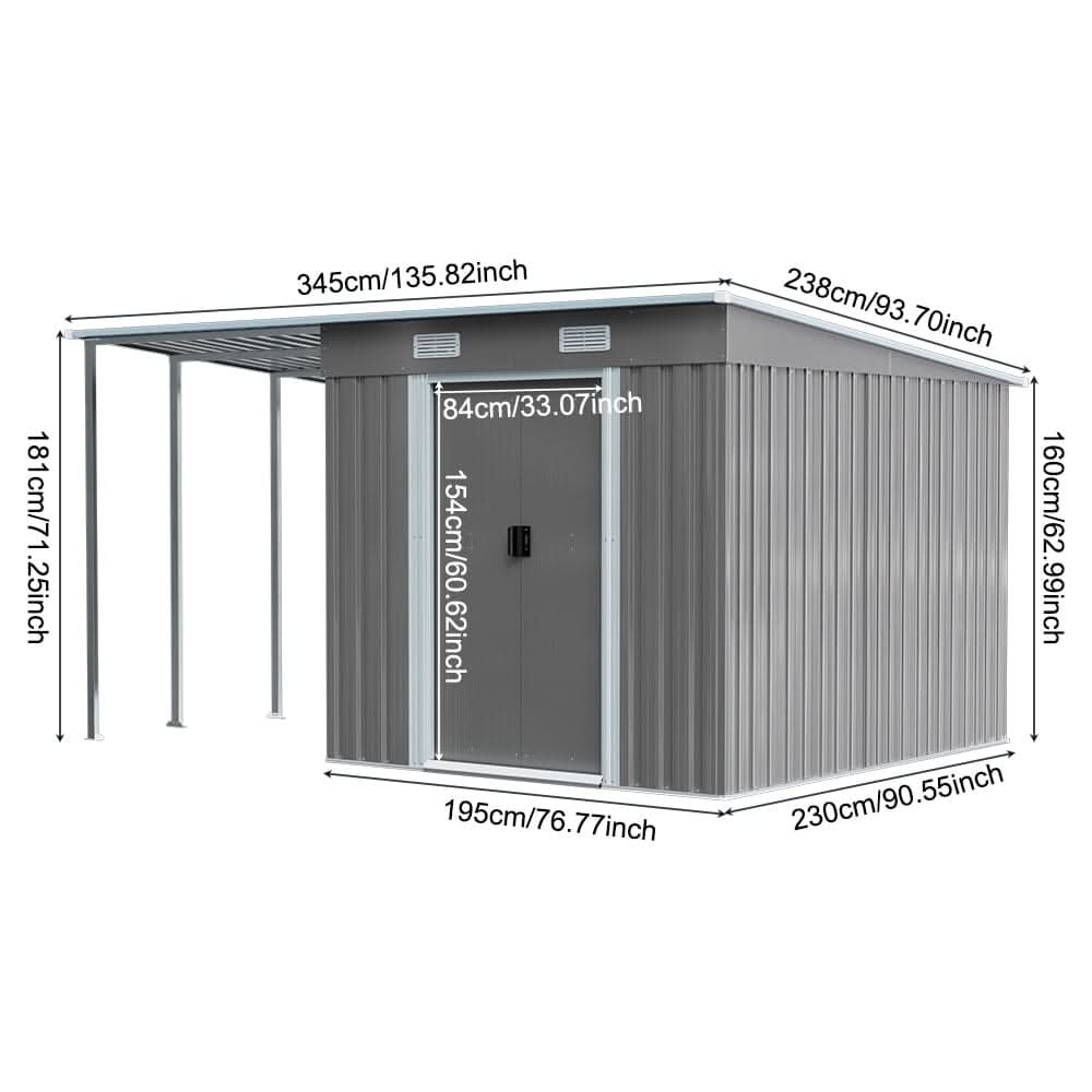 5.5x3.5 ft/ 5.5x5.5 ft/ 5.5x7.5 ft/ 5.5x9 ft Metal Pent Roof Outdoor  Storage Shed with Lean-to
