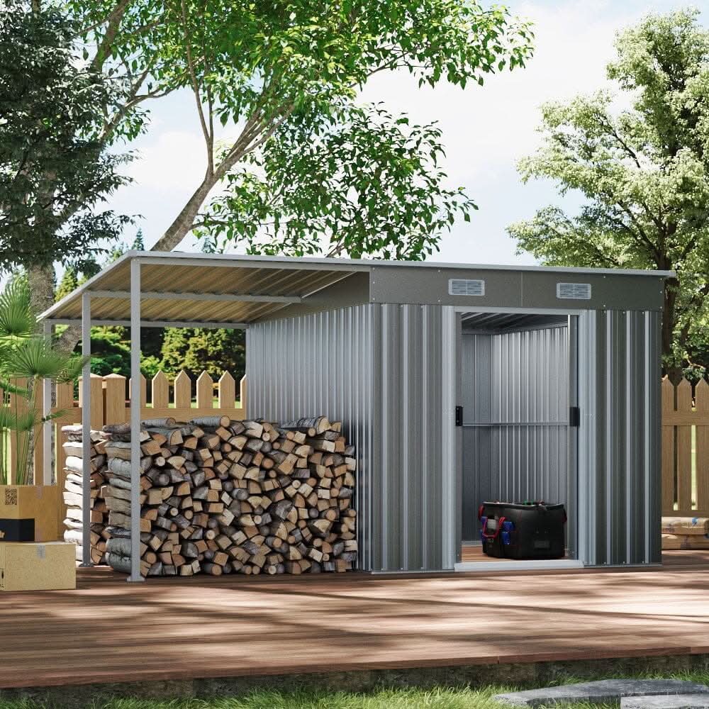 5.5x3.5 ft/ 5.5x5.5 ft/ 5.5x7.5 ft/ 5.5x9 ft Metal Pent Roof Outdoor  Storage Shed with Lean-to