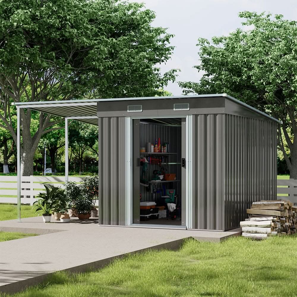 5.5x3.5 ft/ 5.5x5.5 ft/ 5.5x7.5 ft/ 5.5x9 ft Metal Pent Roof Outdoor  Storage Shed with Lean-to