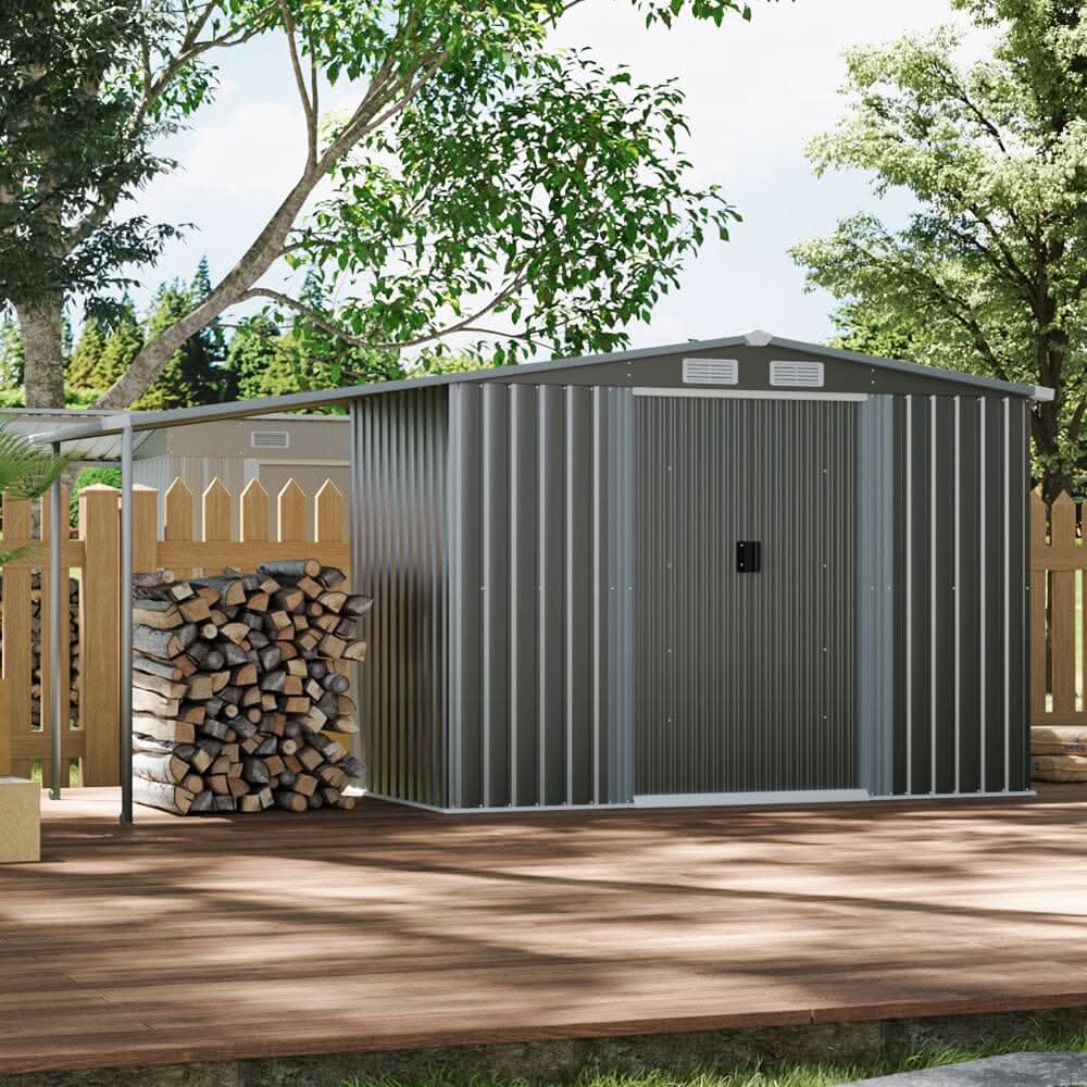 4×8 ft/ 6×8 ft Metal GardenStorage Shed with Log Storage