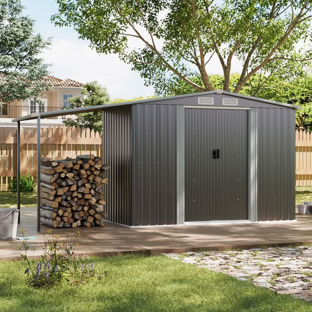 4×8 ft/ 6×8 ft Metal GardenStorage Shed with Log Storage