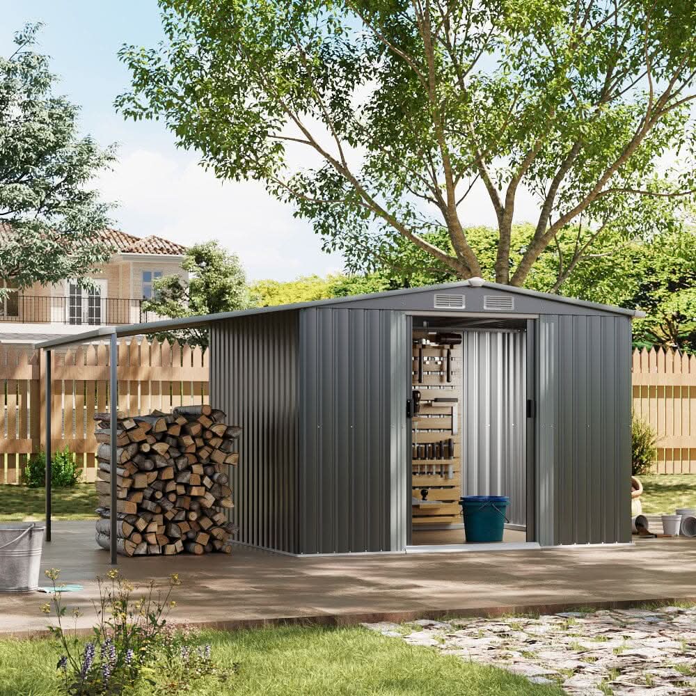 4×8 ft/ 6×8 ft Metal GardenStorage Shed with Log Storage