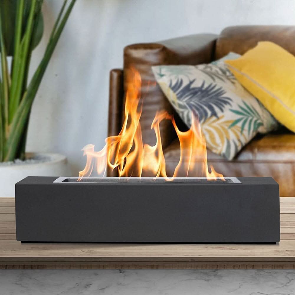 Concrete Rectangle Bio-Ethanol Outdoor Tabletop Fireplace