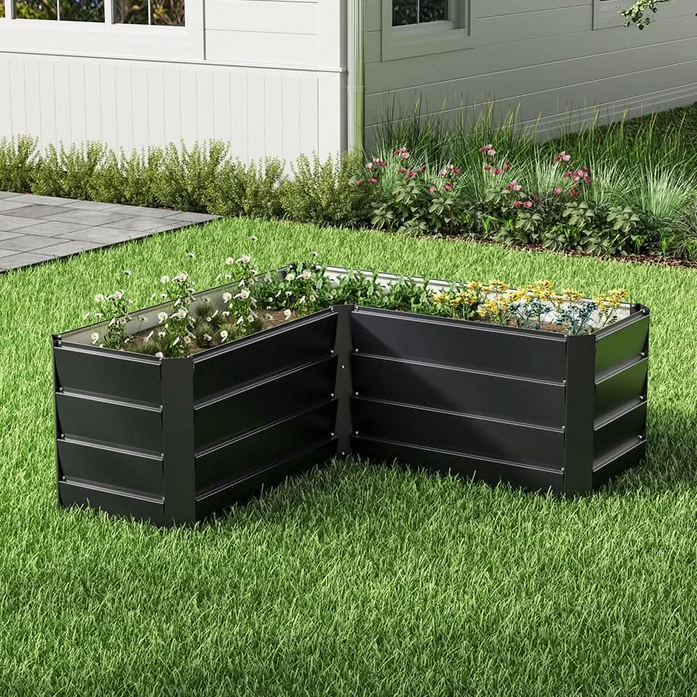 Outdoor Metal L-Shaped Raised Garden Bed