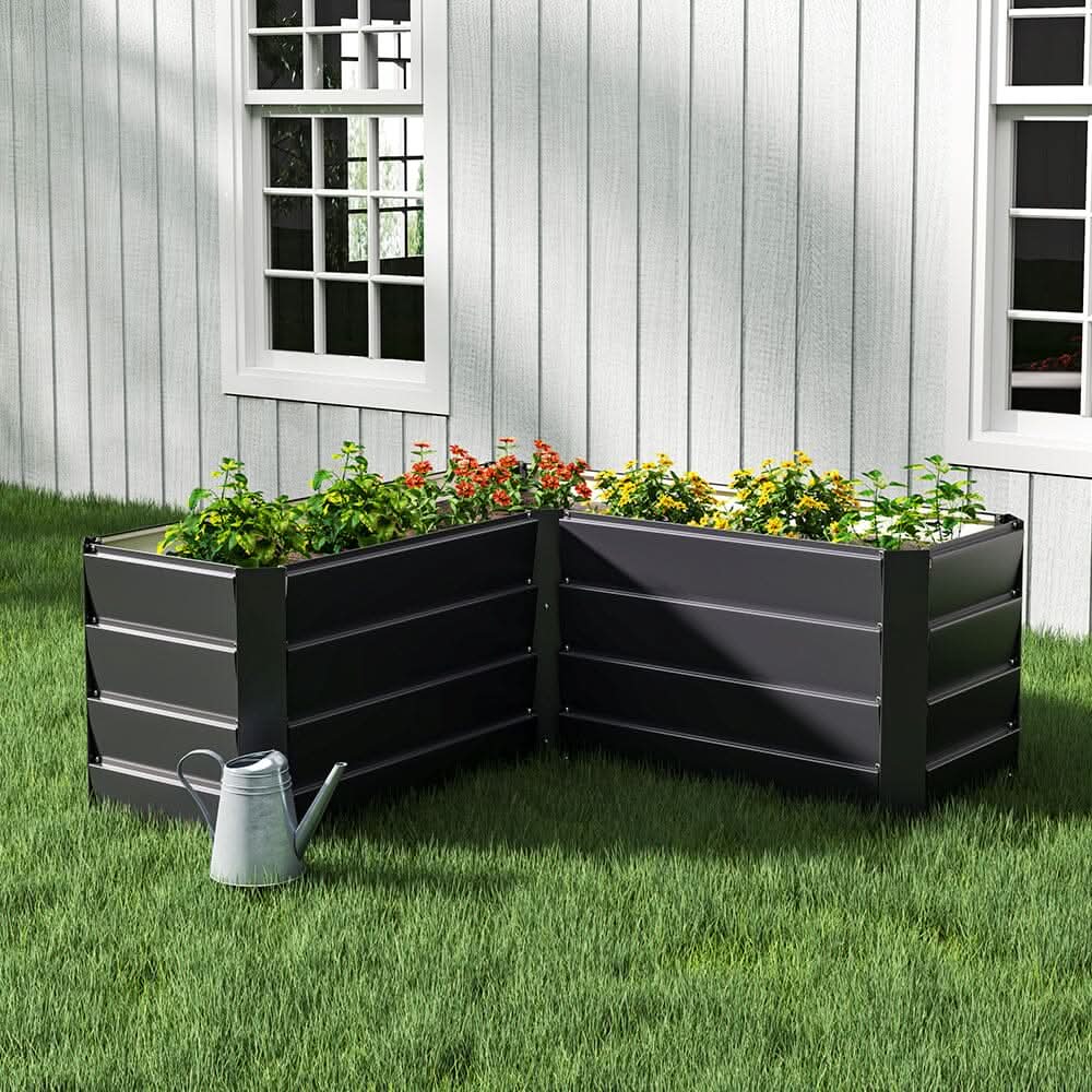 Outdoor Metal L-Shaped Raised Garden Bed