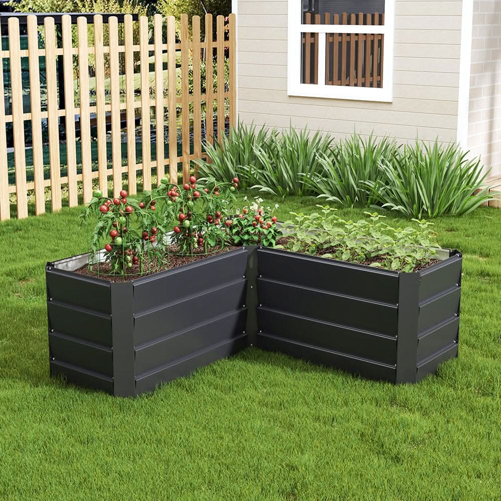 Outdoor Metal L-Shaped Raised Garden Bed