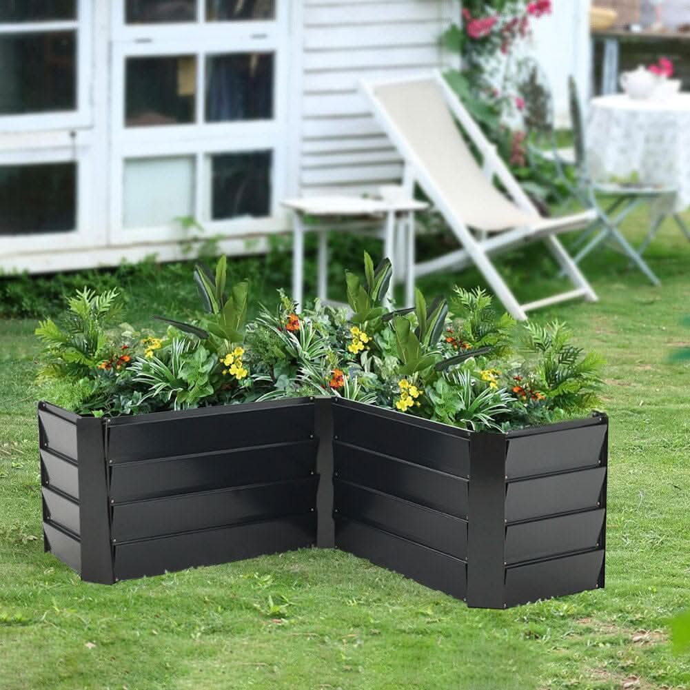 Outdoor Metal L-Shaped Raised Garden Bed