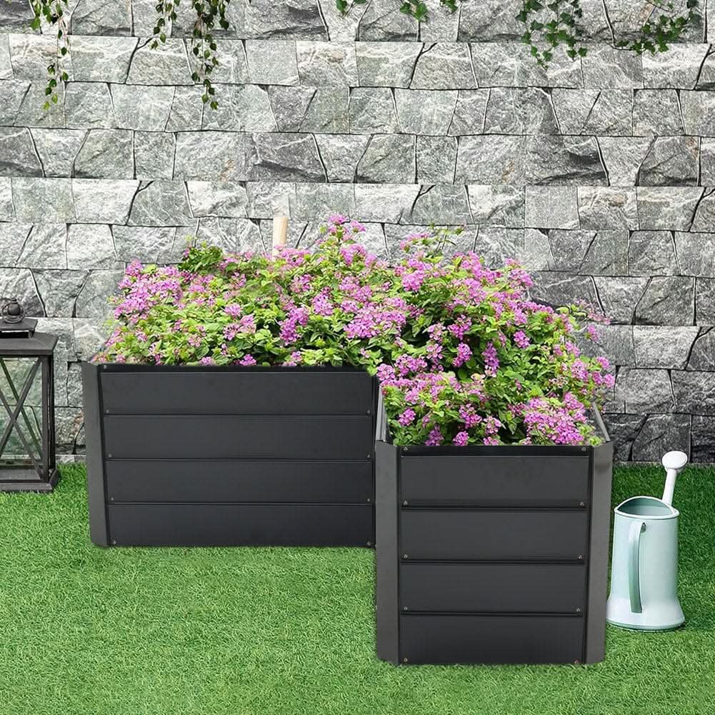 Outdoor Metal L-Shaped Raised Garden Bed
