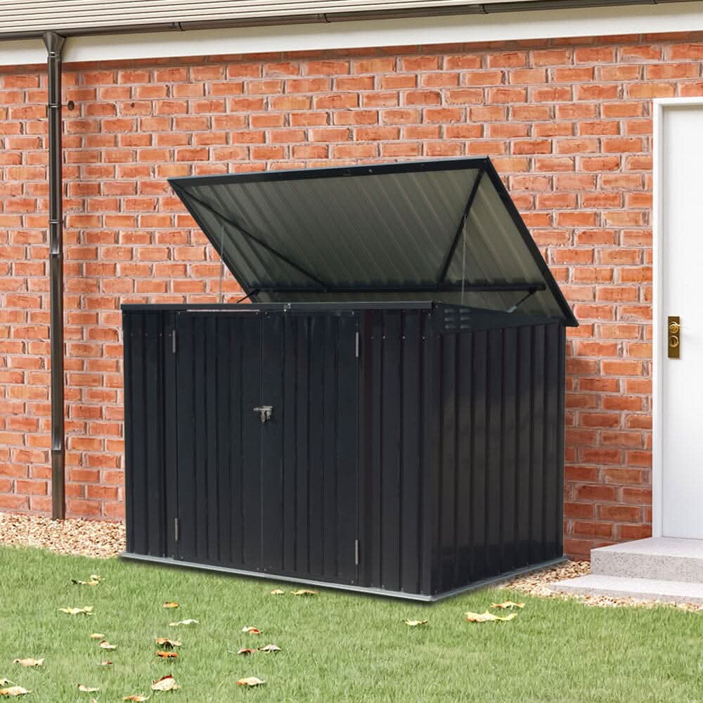6ft Outdoor Metal Garbage Storage Shed with Hinged Lid
