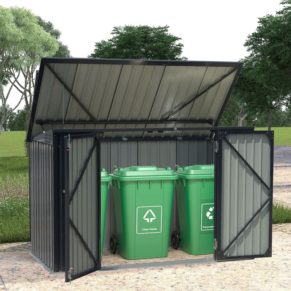 6ft Outdoor Metal Garbage Storage Shed with Hinged Lid