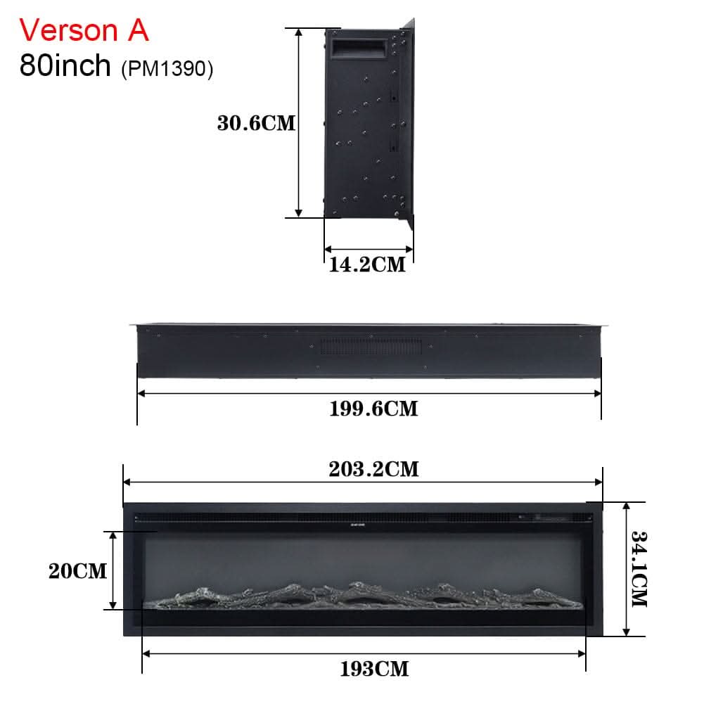 40/50/60/70/80 Inch Electric Fireplace 12 Colour LED Flame Effect Heater with Remote Control