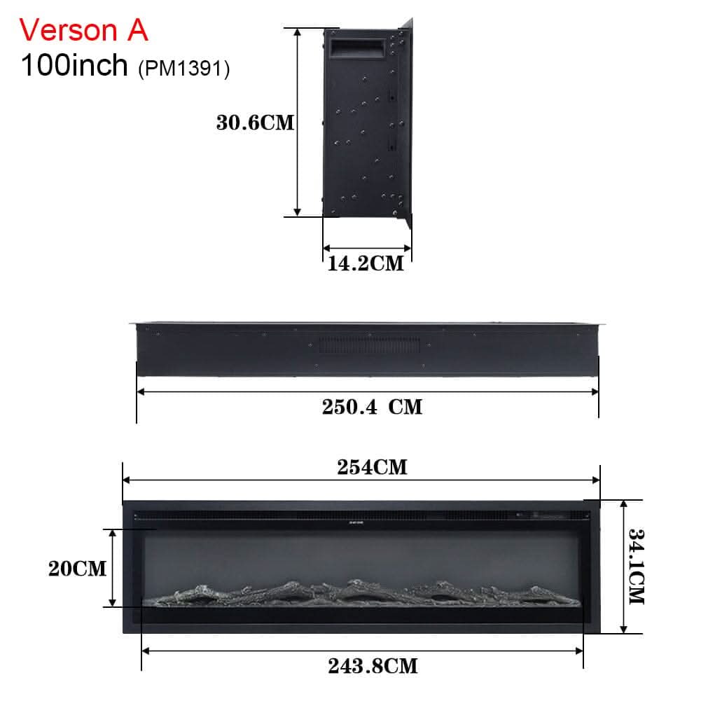 40/50/60/70/80 Inch Electric Fireplace 12 Colour LED Flame Effect Heater with Remote Control
