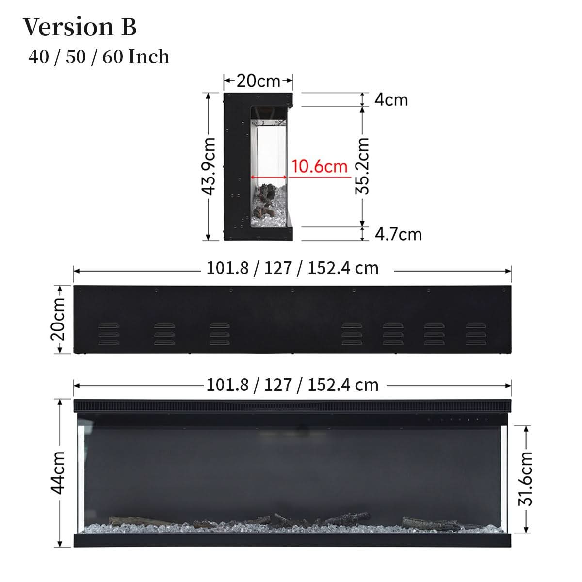 40/50/60/70-Inch 3-Sided Freestanding Electric Fireplace 12 Flame Colours and 5 Brightness Modes