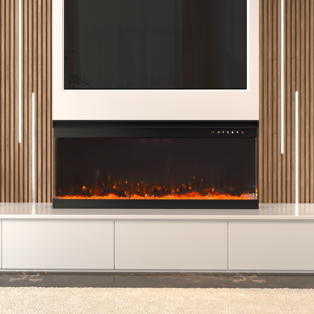 40/50/60/70-Inch 3-Sided Freestanding Electric Fireplace 12 Flame Colours and 5 Brightness Modes