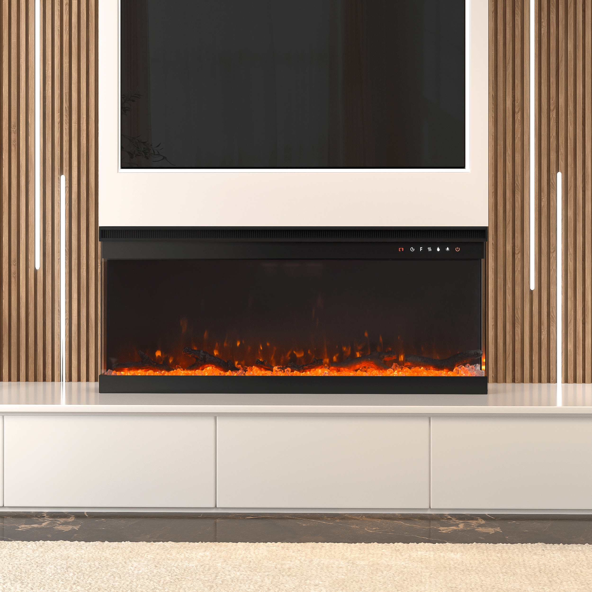 40/50/60/70/80/100-Inch 3-Sided Freestanding Electric Fireplace 12 Flame Colours and 5 Brightness Modes