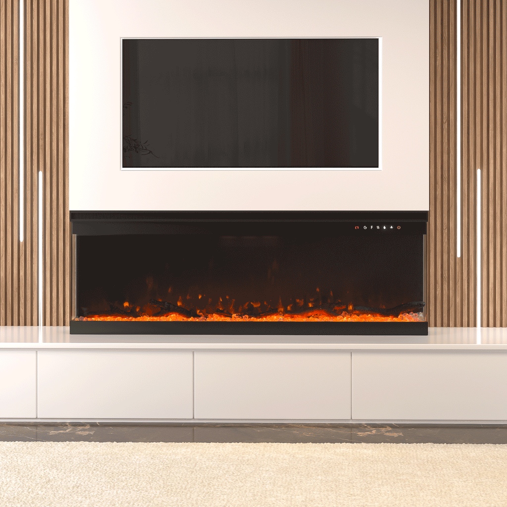 40/50/60/70-Inch 3-Sided Freestanding Electric Fireplace 12 Flame Colours and 5 Brightness Modes