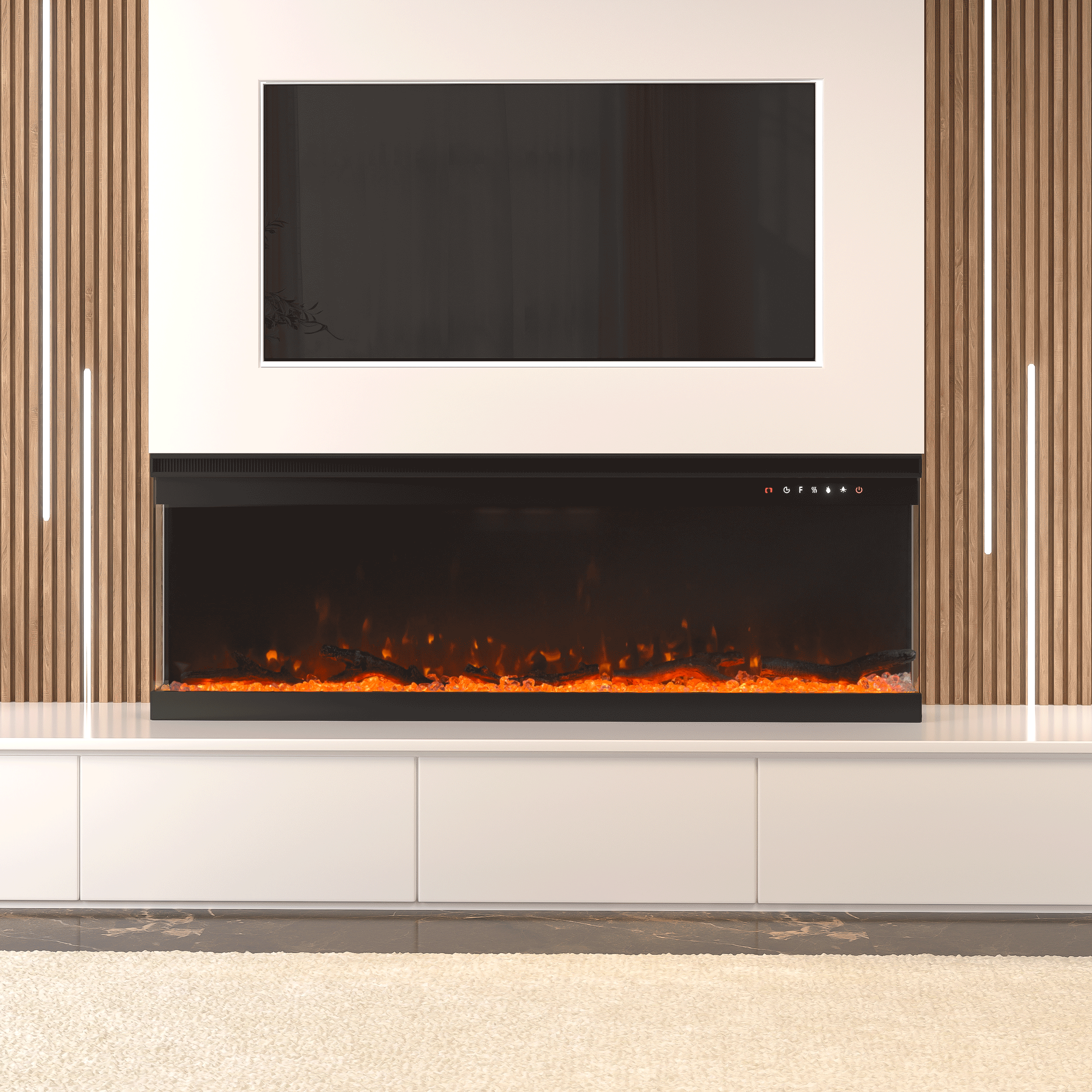 40/50/60/70/80/100-Inch 3-Sided Freestanding Electric Fireplace 12 Flame Colours and 5 Brightness Modes