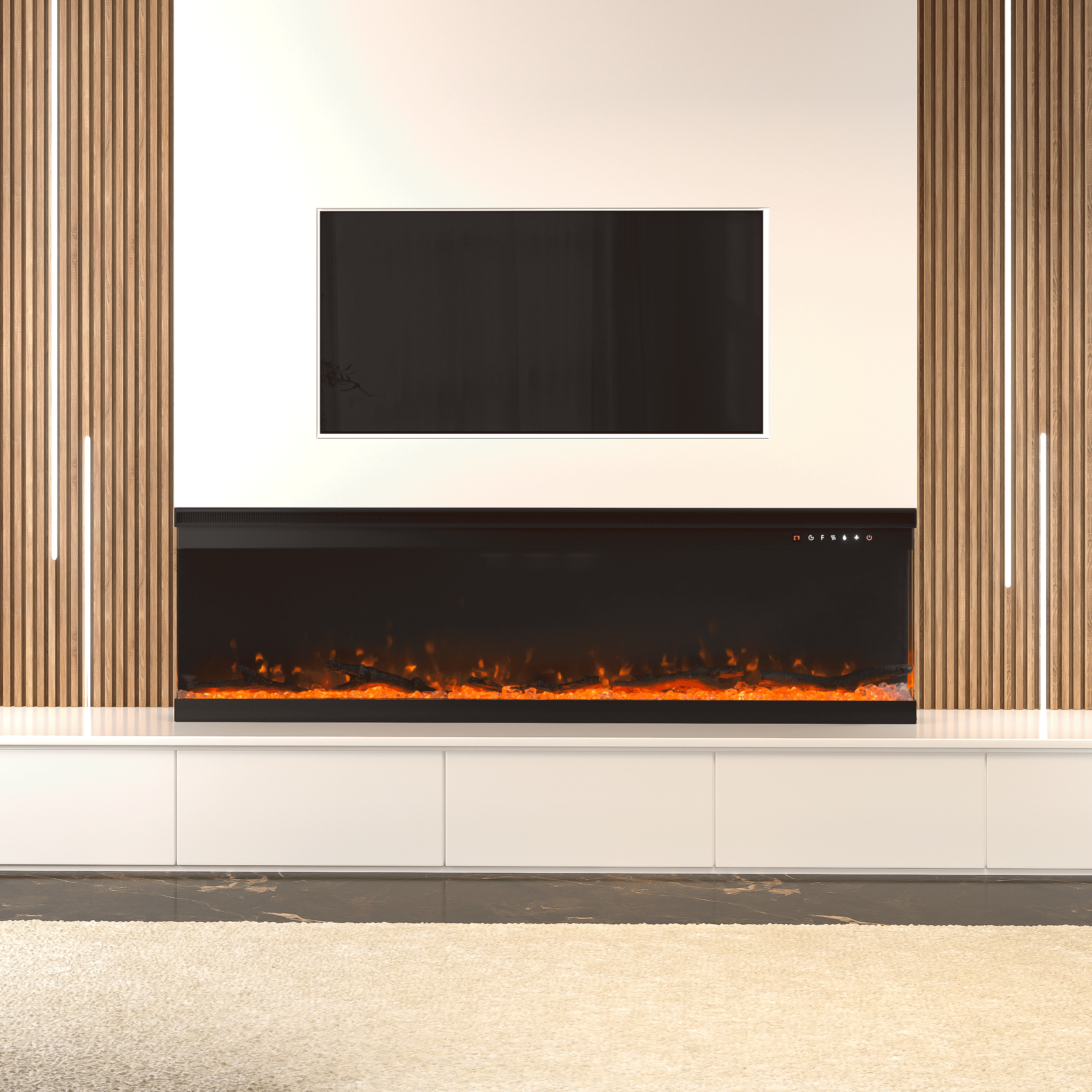 40/50/60/70/80/100-Inch 3-Sided Freestanding Electric Fireplace 12 Flame Colours and 5 Brightness Modes