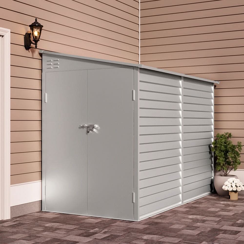 4.6×9 ft Steel Garden Bike Storage Shed Grey/White/Black Lockable