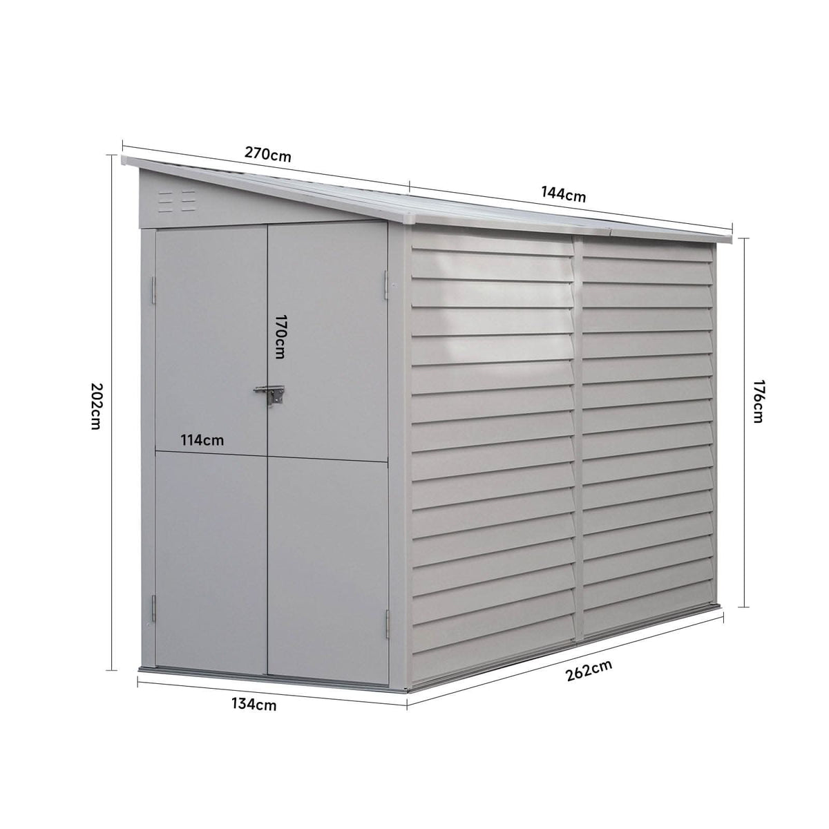4.6×9 ft Steel Garden Bike Storage Shed Grey/White/Black Lockable